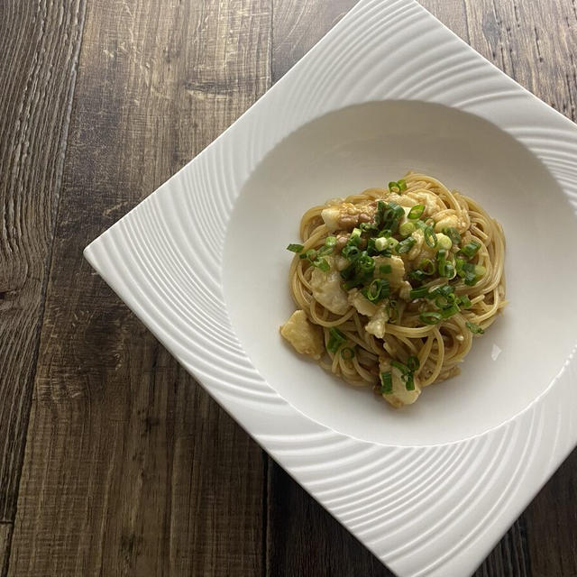 叩き長芋と納豆の和風パスタ