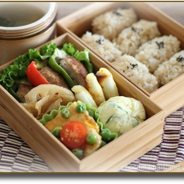 昨日のお弁当（ピーマンの肉詰め弁当）