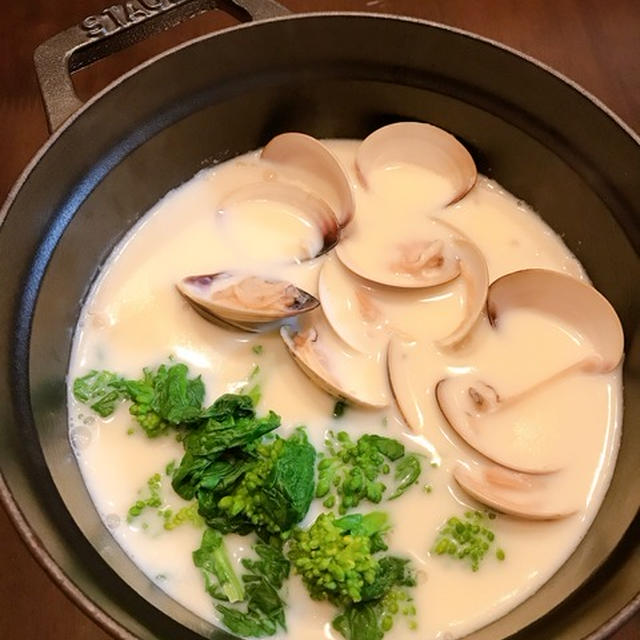 今日も春の先取りで あさりと菜の花の豆乳鍋 By イェジンさん レシピブログ 料理ブログのレシピ満載