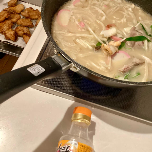 九州材料でごはんを作る、チャンポンと柚子胡椒から揚げ