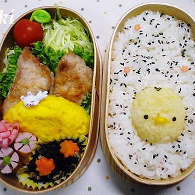 キャラ弁**ポコンと埋め込みヒヨコちゃん