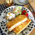 完成品。と 甘くない食事系フレンチトースト♪タラモサラダでモンティクリスト♡