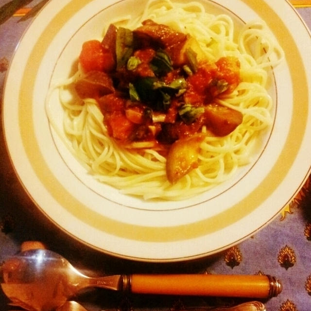 茄子とトマトのパスタ♪