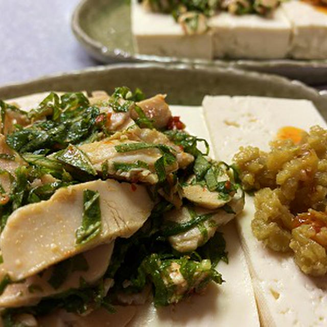 自家製鶏ハムと大葉の中華風和え物＆グリーンアスパラ♪