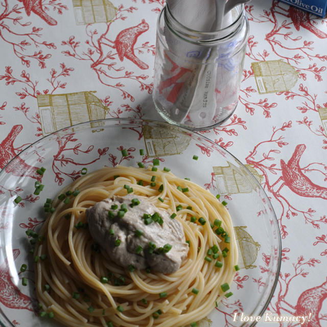 オイルサーディンとお豆腐のさっぱり冷製パスタ