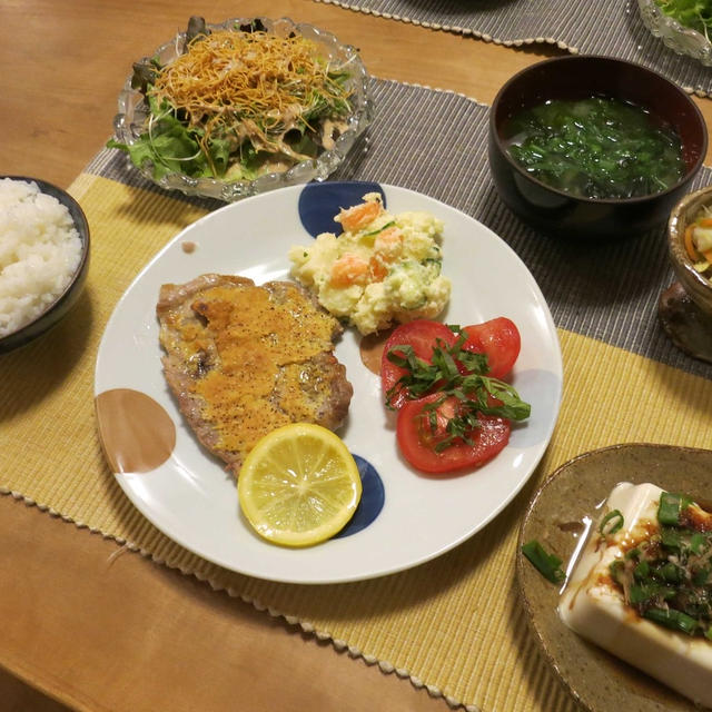 豚ロースのマスタード焼の晩ご飯　と　お花見～♪