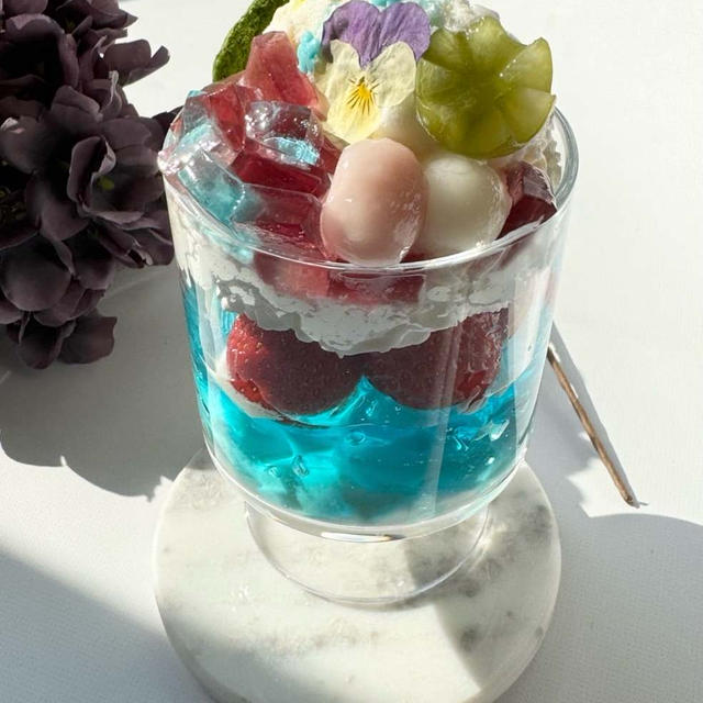 紫陽花色のこんにゃくパフェを作りました