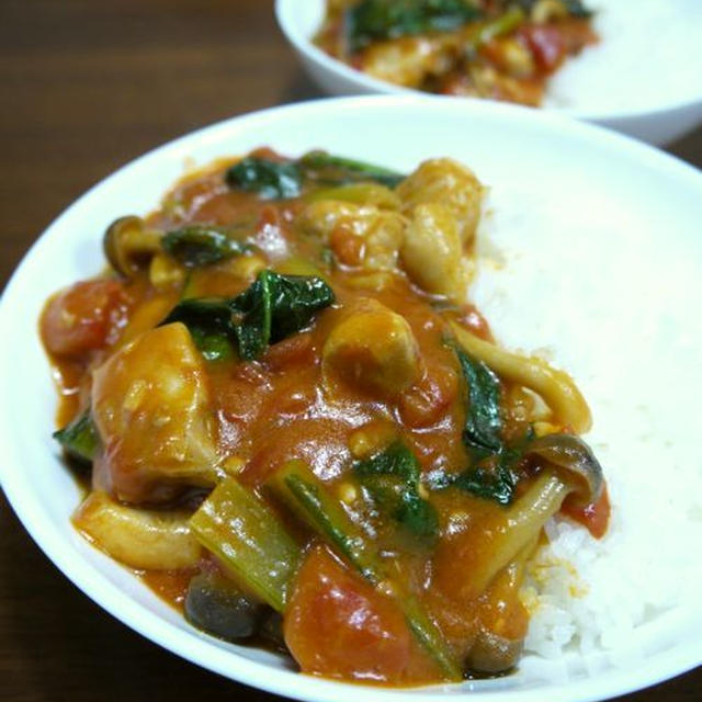 鶏肉と小松菜のトマトあんかけご飯♪