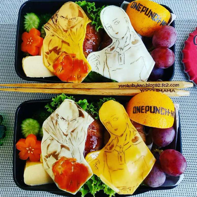 One-Punch Man kyarabento　&amp;ワンパンマンキャラ弁♪肉巻きおにぎり編