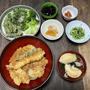角上魚類海鮮天丼蛸キムチ・山葵菜御浸し・大根漬・黒豆・ブロッコリーオクラ胡麻和えスプラウト・お麩
