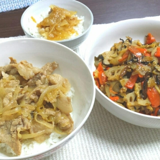 豚こまの生姜焼き丼＆きんぴら