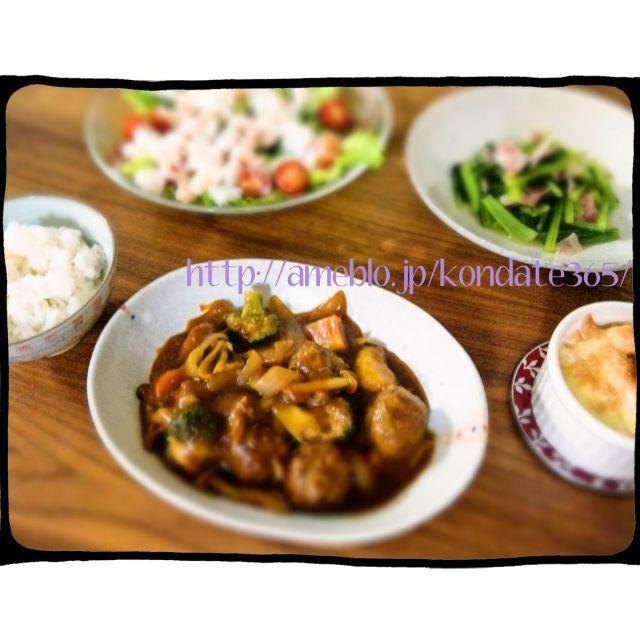 【献立151】作り置きの肉団子でミートボールのデミグラスソース煮込み＆春キャベツのチーズ焼き