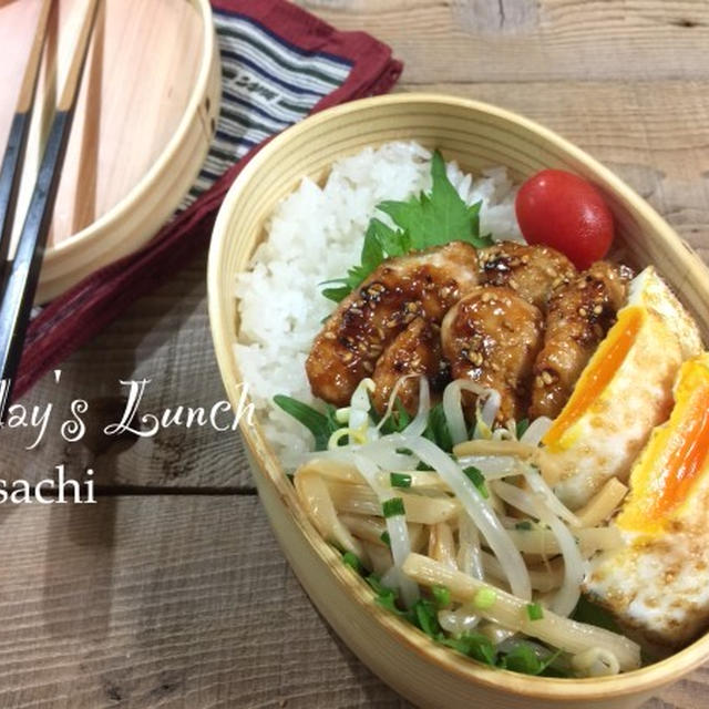 パパの☆ささみのごま味噌炒めのっけ弁当♡