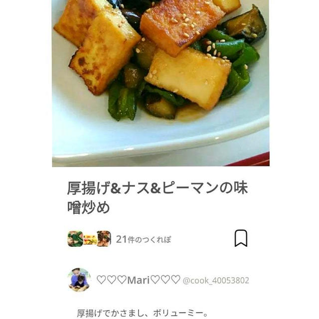 クックパッド厚揚げ&ナス&ピーマンの味噌炒め、日本習字。