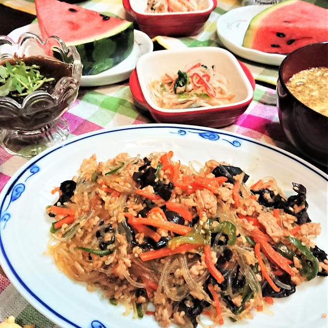 冷や汗後のおうちごはん。春雨と豚ひき肉の中華炒め　de　夕食。　＆　もう高校生なんだからッ！！　