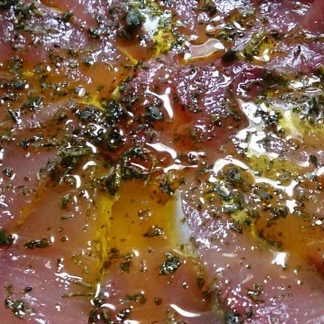野郎飯流・鰤と乾燥パクチー、菜種油のカルパッチョ