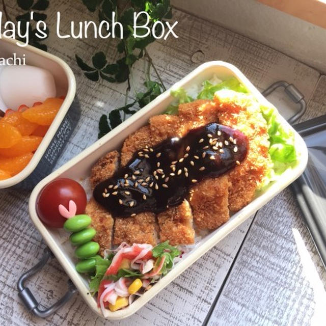 息子の✳︎甘味噌だれとんかつのっけ弁当♡