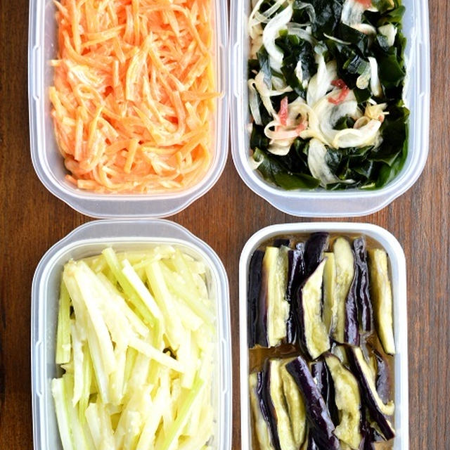 体の熱を取るものを多めに使って、副菜を4品作り置きしました。