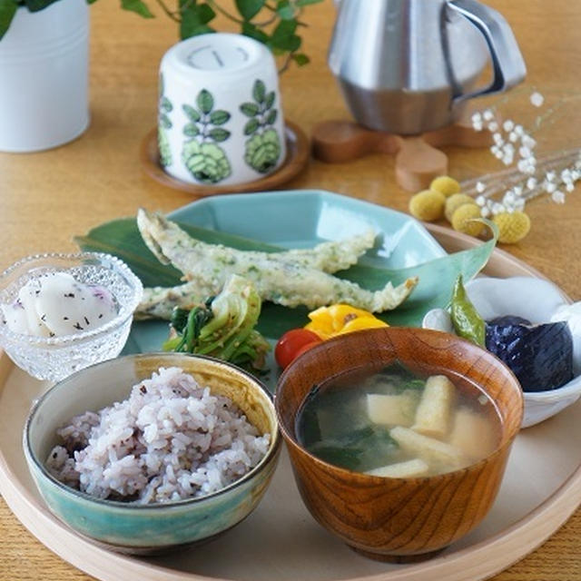 常備菜とししゃもの磯辺揚げ