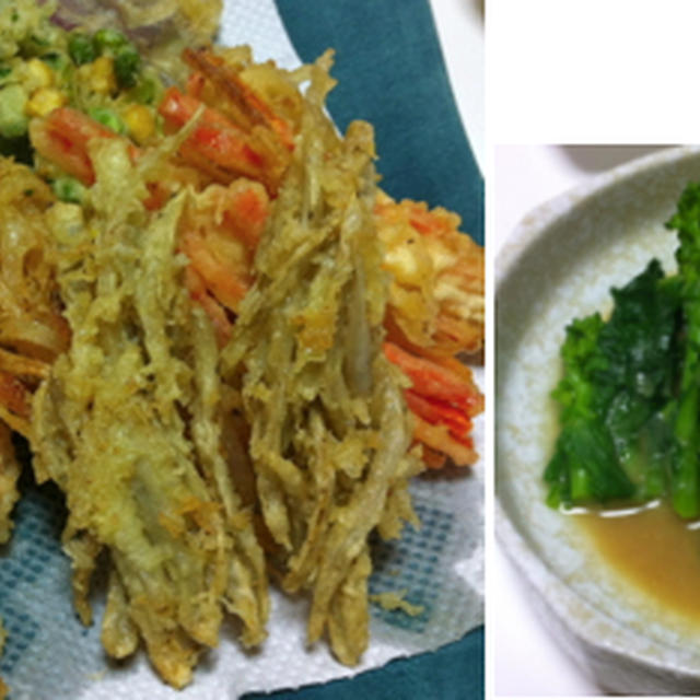 禁断の天ぷら、菜の花の酢味噌、鶏のしそ焼き　他
