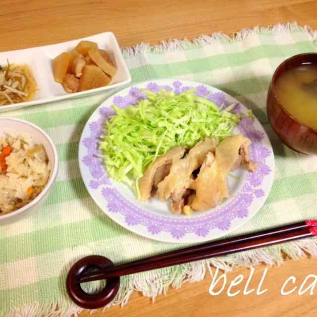 旨塩蒸し鶏と生姜炊き込みご飯