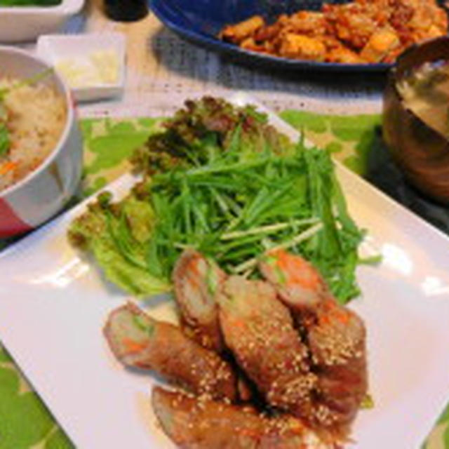 あさりごはんと新じゃがの豚肉巻き定食