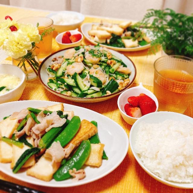 ヤムウンセンとタイ風野菜炒めの夕ご飯