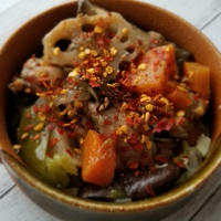 根菜類と豚肉のレンジで簡単スパイシー煮込み