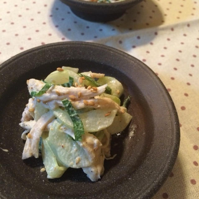 はぐら瓜と蒸し鶏のゴママヨ和え
