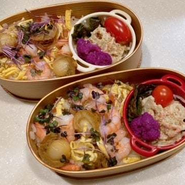 雪対策・海鮮ちらし寿司とレンコンゴマサラダ弁当