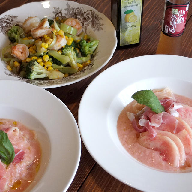 桃の冷製パスタの仕上げオイルは？