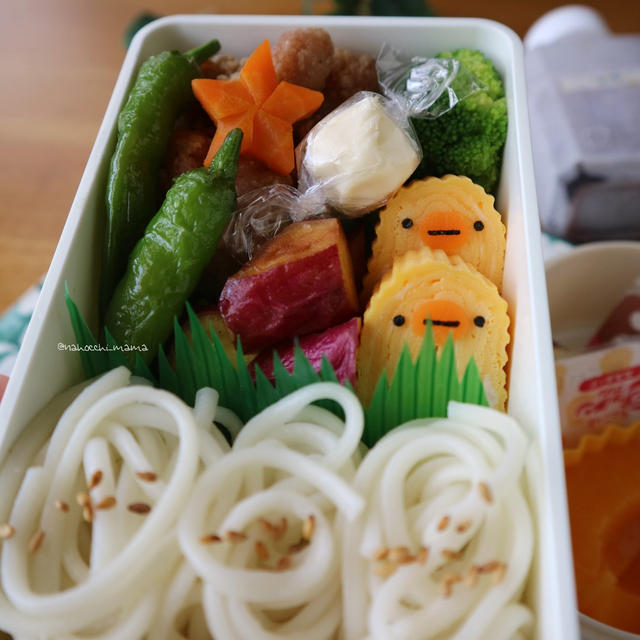 いつかの麺弁当 ひよこ卵焼き入りのうどん弁当