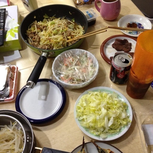 切り干し大根のサラダやらカレー野菜炒めやらで晩酌