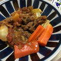 お手ごろ牛肉でトマト煮込み