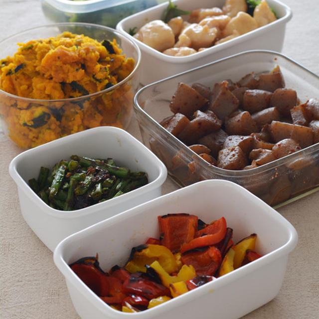 休日の作り置き6品+カレー１品。