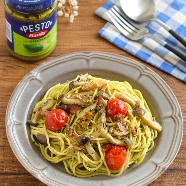 ＊【レシピ】ベーコンとしめじのジェノベーゼパスタ＊