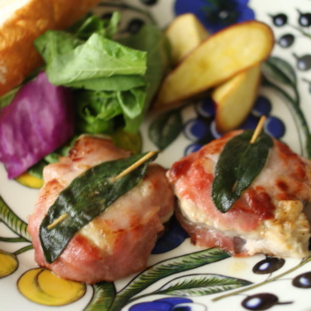 フランスからイタリアへ、９月の料理は、豚ヒレ肉のサルティンボッカです。
