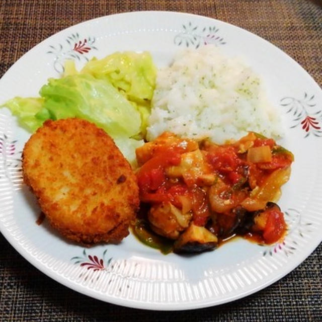 平成最後の晩御飯☆チキンのピリ辛トマト煮ワンプレ♪☆♪☆♪