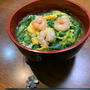春を待つ、三色うどん：海老入り韮玉うどん
