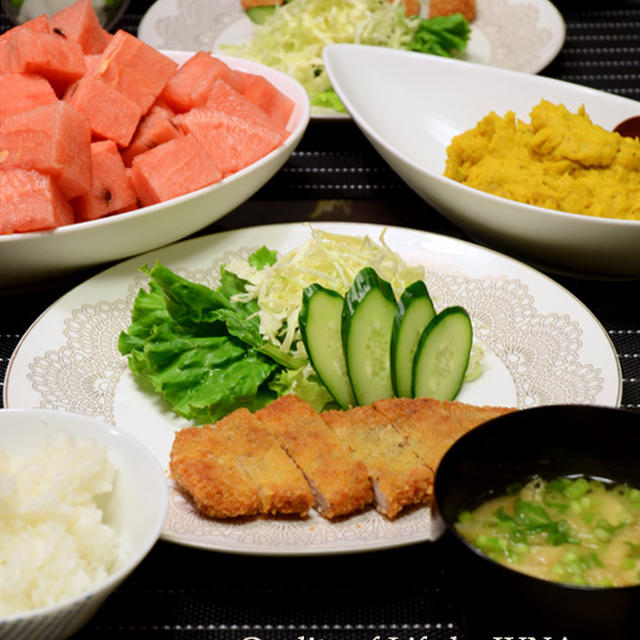 おろしとんかつ、かぼちゃとくるみのサラダなど