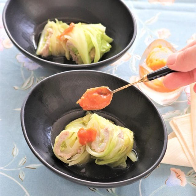 ＜レシピ＞豚肉のロールキャベツ　トマト味噌添え