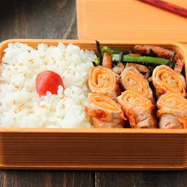 にんじんの皮のおかずレシピ！味つけは味噌だけ！「ぺらぺらにんじんの肉巻き」弁当