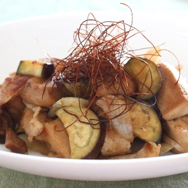 秋茄子と高野豆腐の味噌炒め