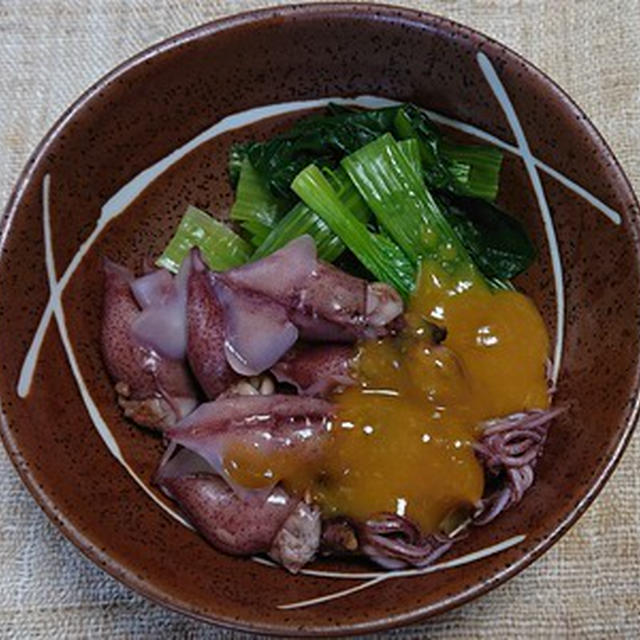 ホタルイカと小松菜のからし酢味噌掛け