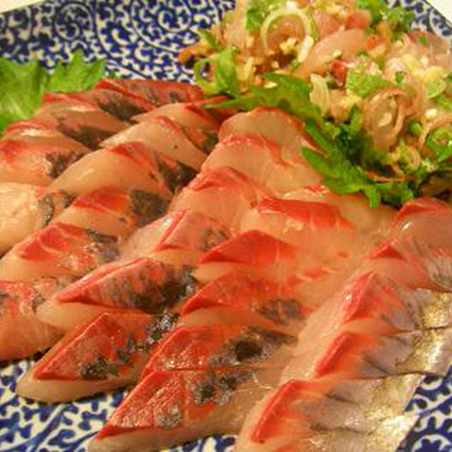 久々に鯵が釣れた！刺し身とタタキで、日本酒。