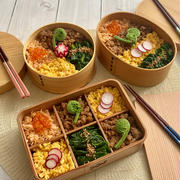 同じ具材でもお弁当箱の形でイメージが変わる本日のお弁当