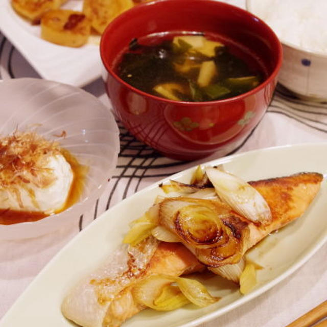 焼き鮭のねぎポン酢ソテー