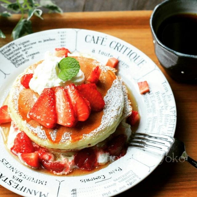 甘カフェ☆ふわふわストロベリーパンケーキ