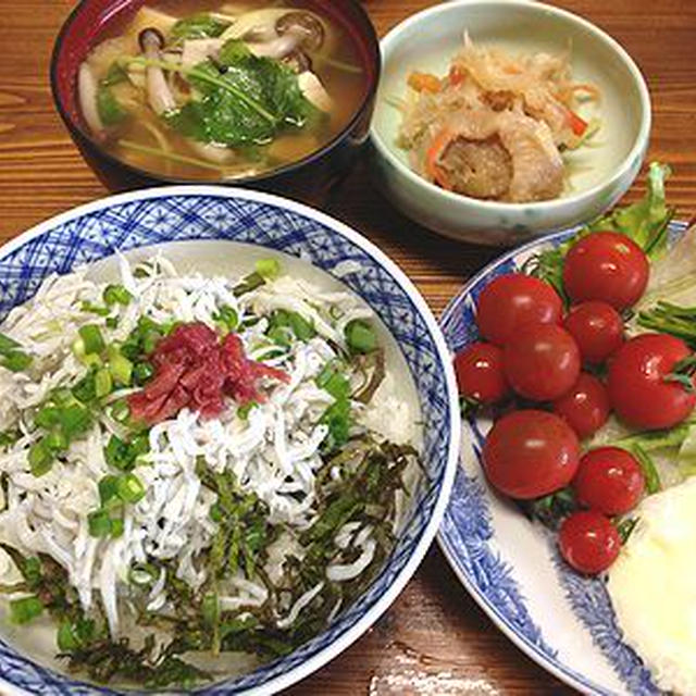 梅紫蘇しらす丼。あんこの手の先には眠るきなこが