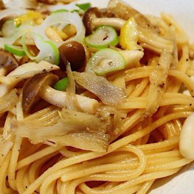きのこごぼうの柚子だし醤油パスタの簡単レシピ